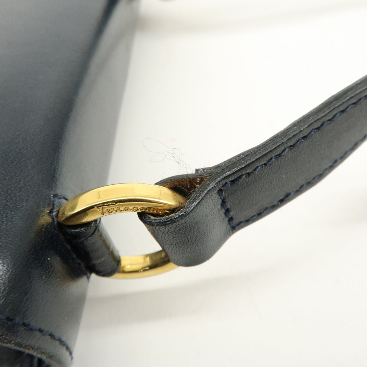 Salvatore Ferragamo Vintage Gancini Flap Leather, Navy, Leather, Shoulder Bag
