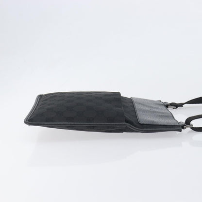Gucci Vintage Flat Messenger GG Canvas and Leather, Black, Canvas, Handbag