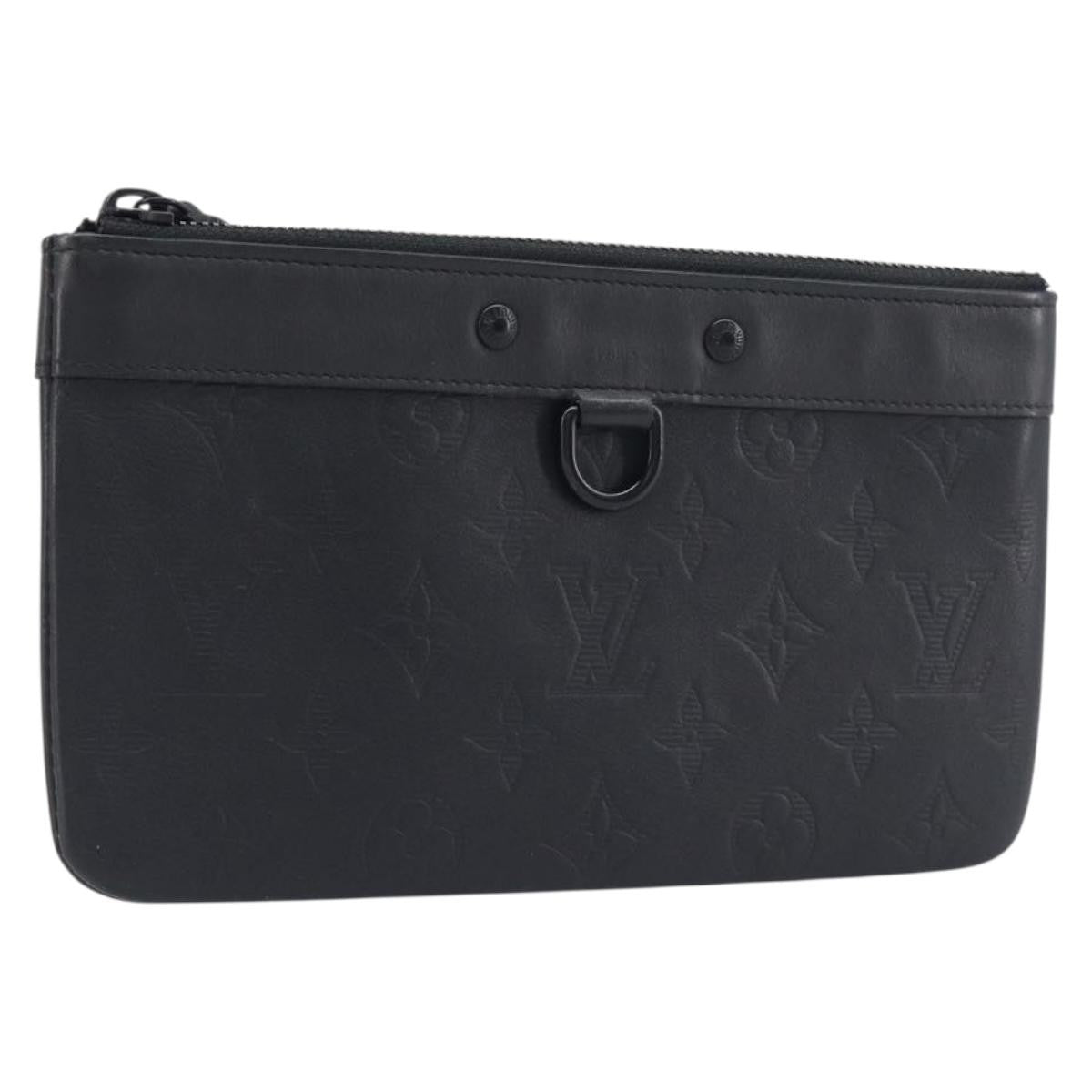 Louis Vuitton Discovery Pochette Monogram Shadow Leather, Black, Leather, Clutch
