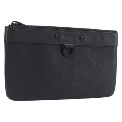 Louis Vuitton Discovery Pochette Monogram Shadow Leather, Black, Leather, Clutch