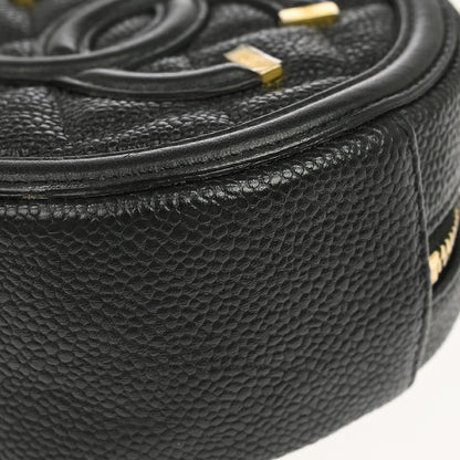 Chanel Filigree Round Clutch with Chain Quilted Caviar, Black, Leather, Shoulder Bag
