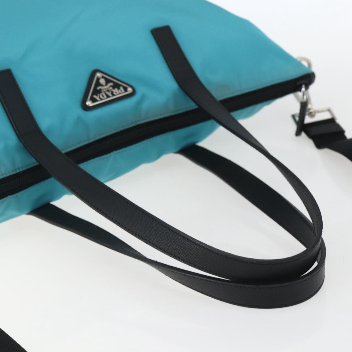 Prada Convertible Zip Tessuto, Turquoise, Nylon, Tote Bag