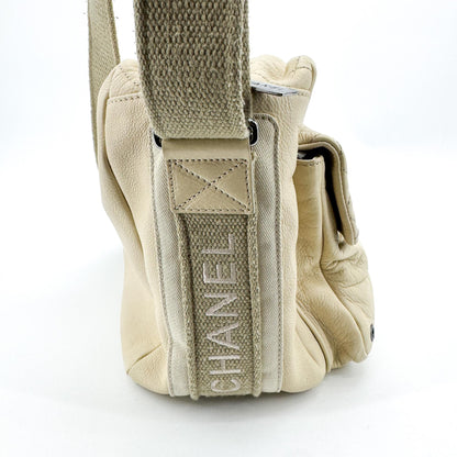Chanel Sport Line Double Pocket Zip Messenger Leather, Beige, Leather, Crossbody Bag