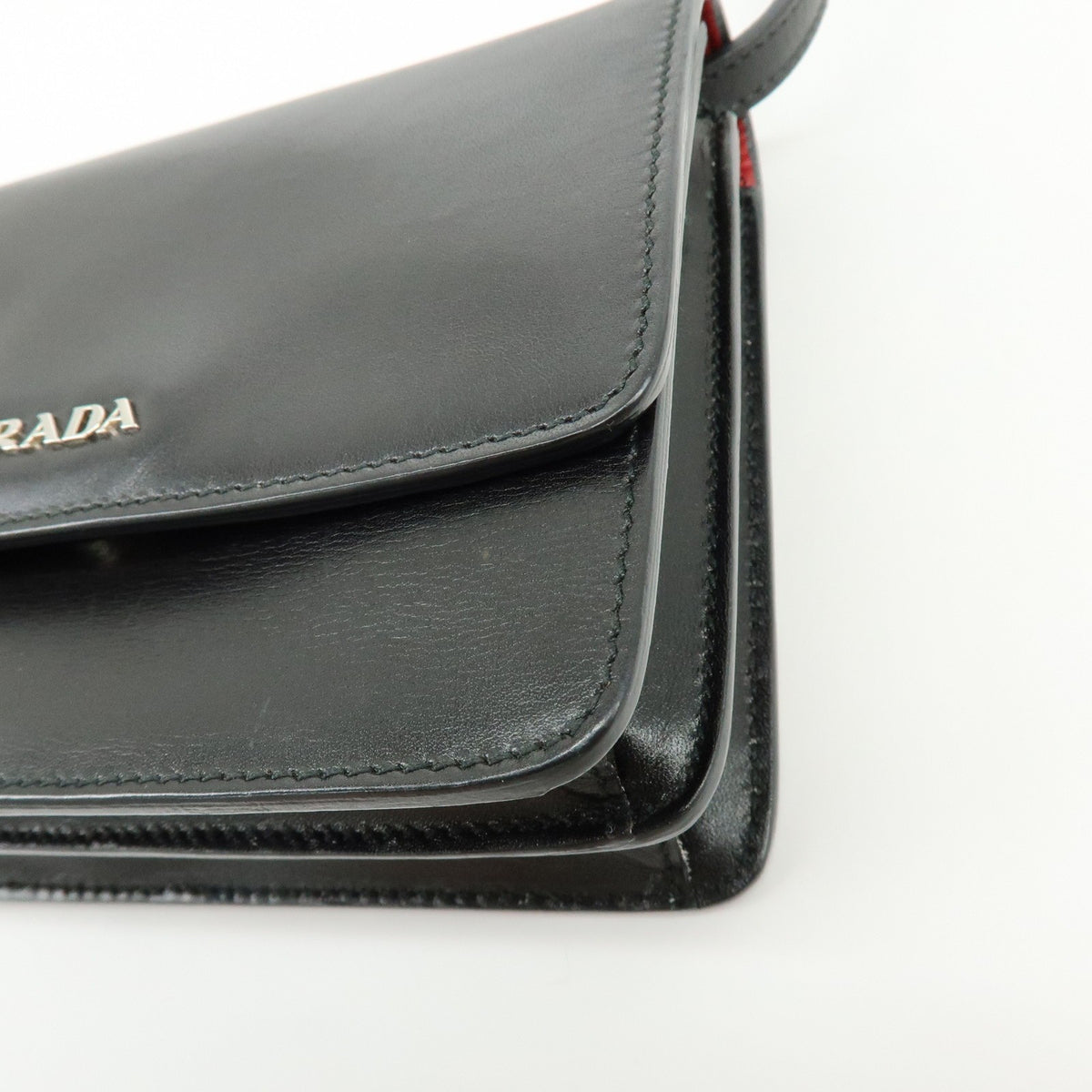 Prada Wallet on Strap City Calfskin, Black, Leather, Crossbody Bag