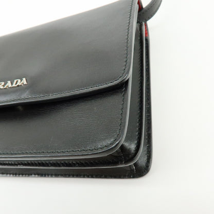 Prada Wallet on Strap City Calfskin, Black, Leather, Crossbody Bag