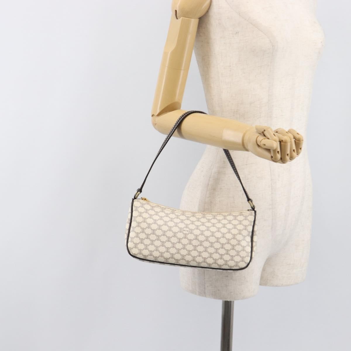 Celine Triomphe Macadam Zip Shoulder Bag Canvas, White, PVC, Clutch