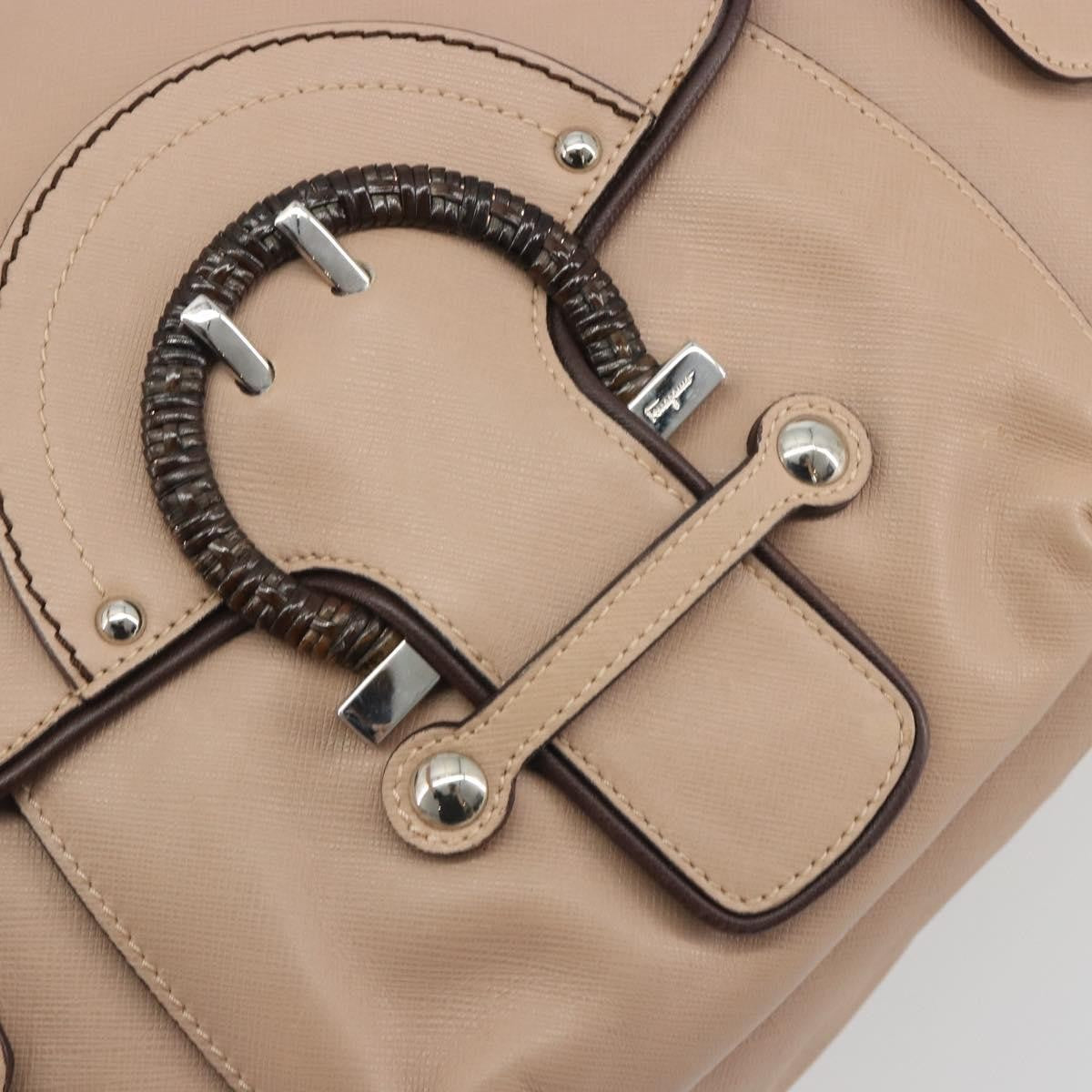 Salvatore Ferragamo Gancini Leather, Beige, Leather, Crossbody Bag