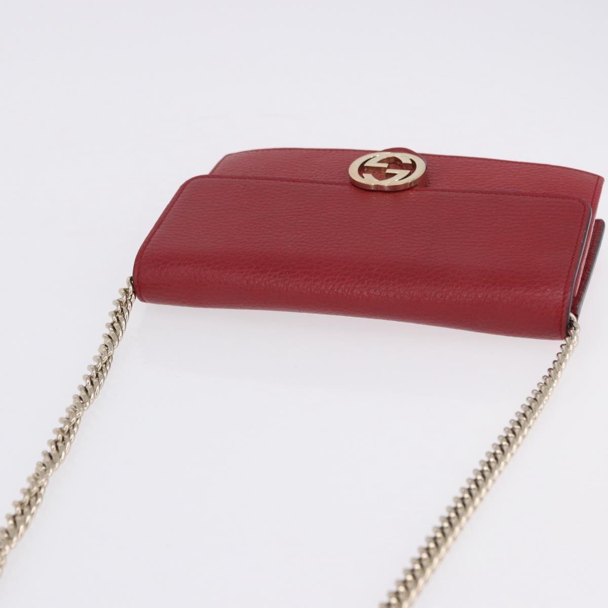 Gucci Interlocking Wallet on Chain Leather, Red, Leather, Shoulder Bag