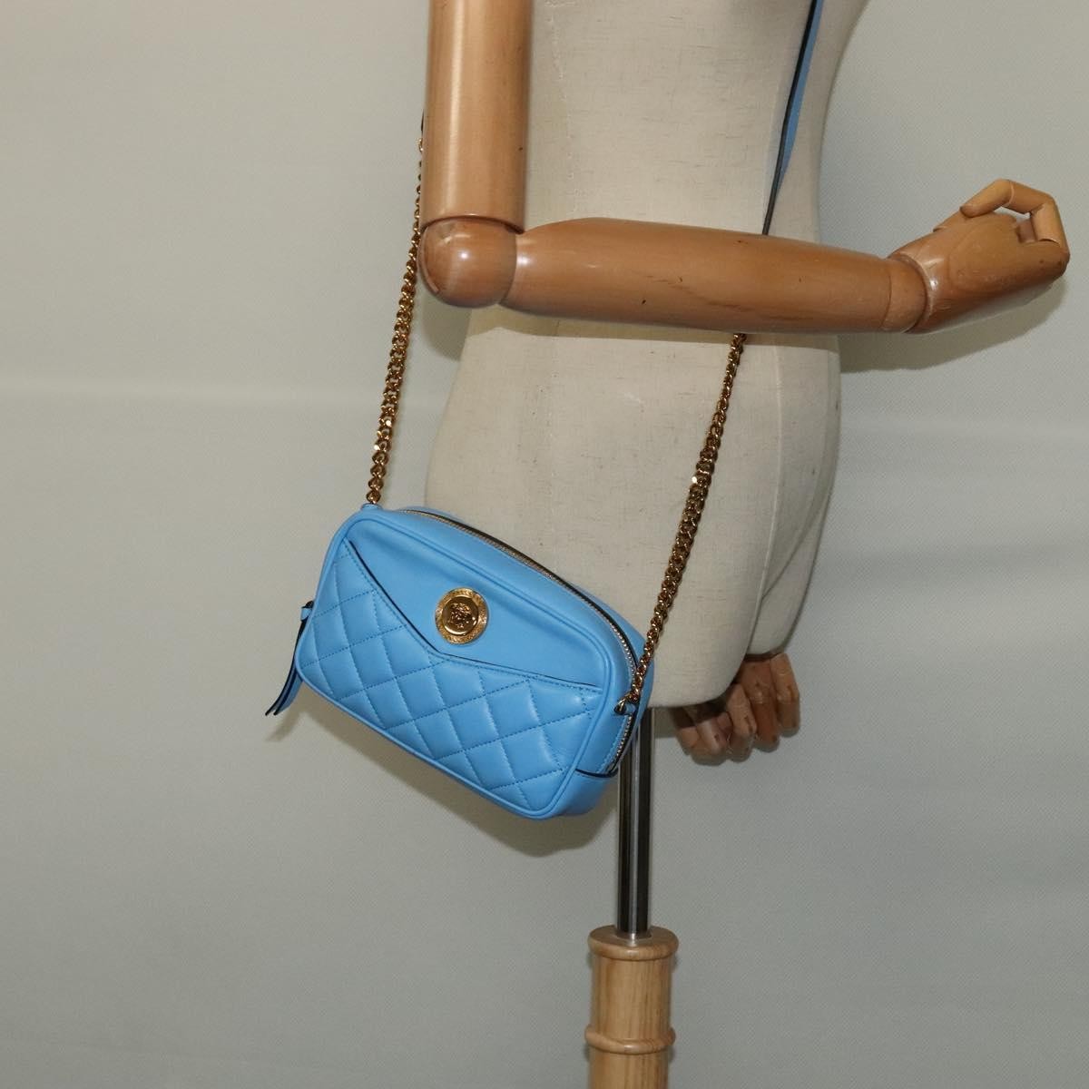 Versace Medusa Icon Front Slip Pocket Camera Quilted Leather, Blue, Leather, Shoulder Bag