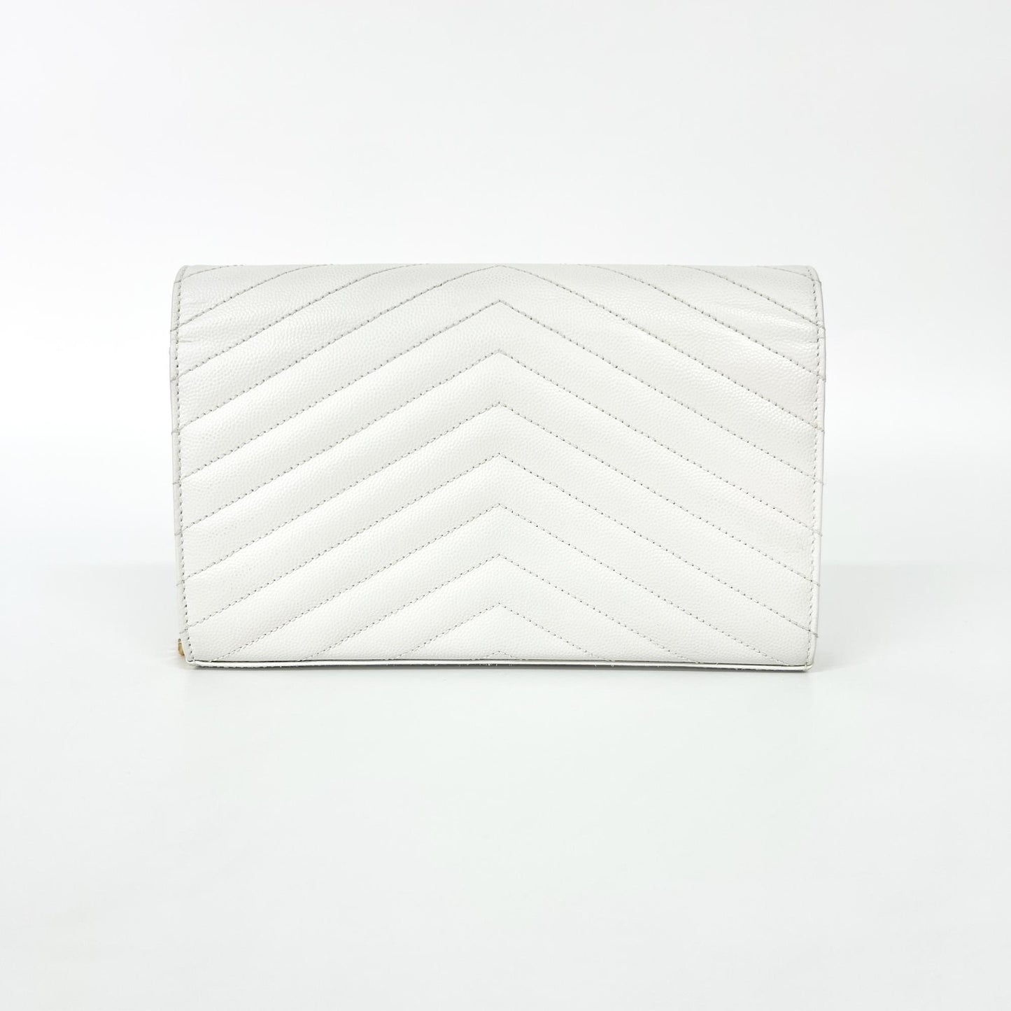 Saint Laurent Classic Monogram Flap Wallet Matelasse Chevron Leather, White, Leather, Wallet