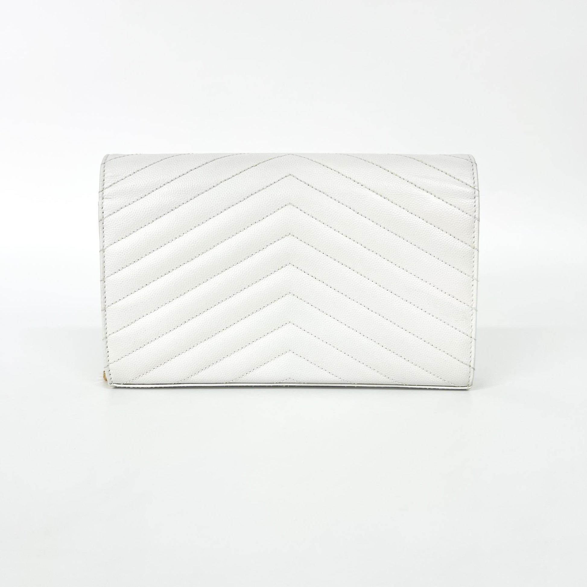 Saint Laurent Classic Monogram Flap Wallet Matelasse Chevron Leather, White, Leather, Wallet