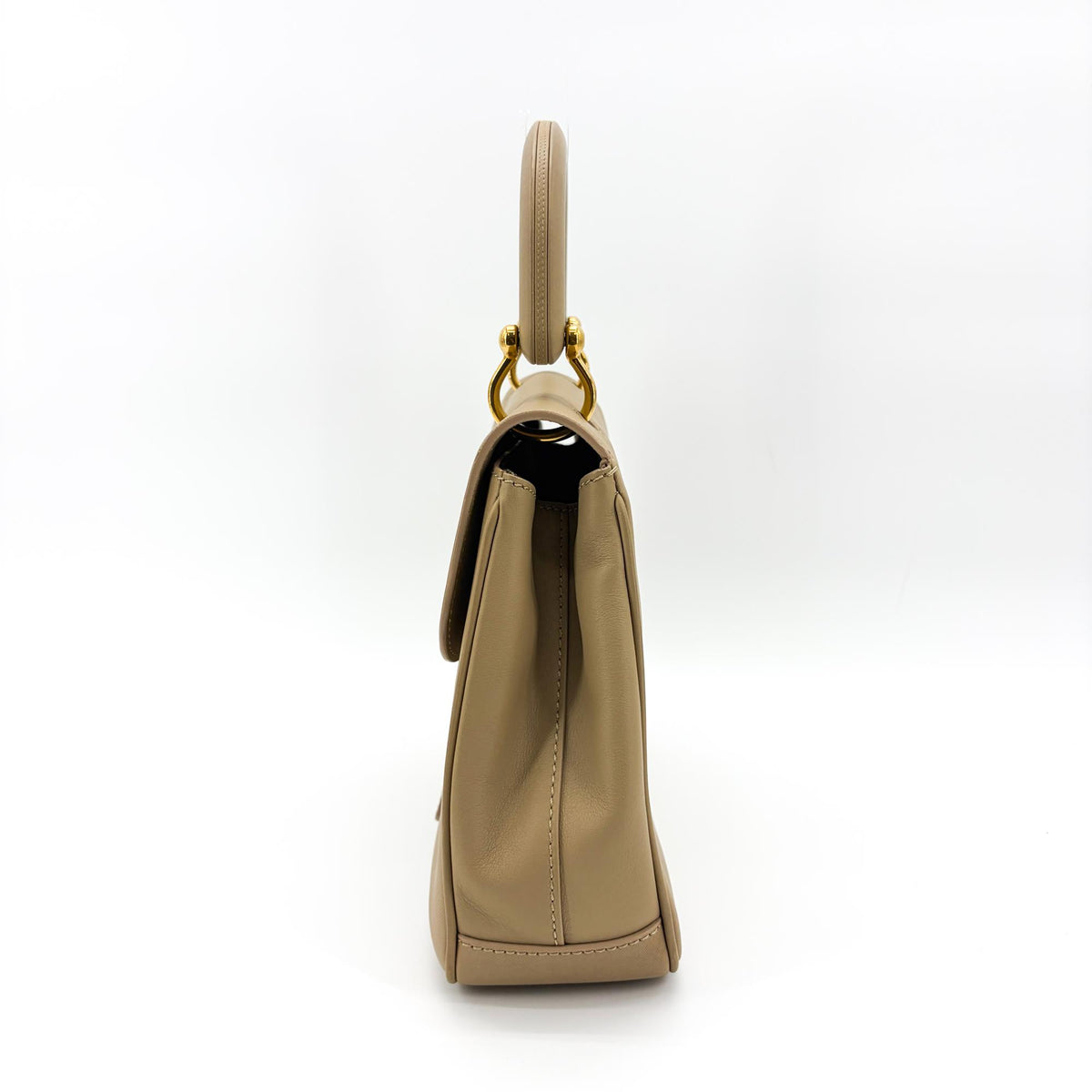 Burberry DK88 Top Handle Leather, Beige, Leather, Handbag