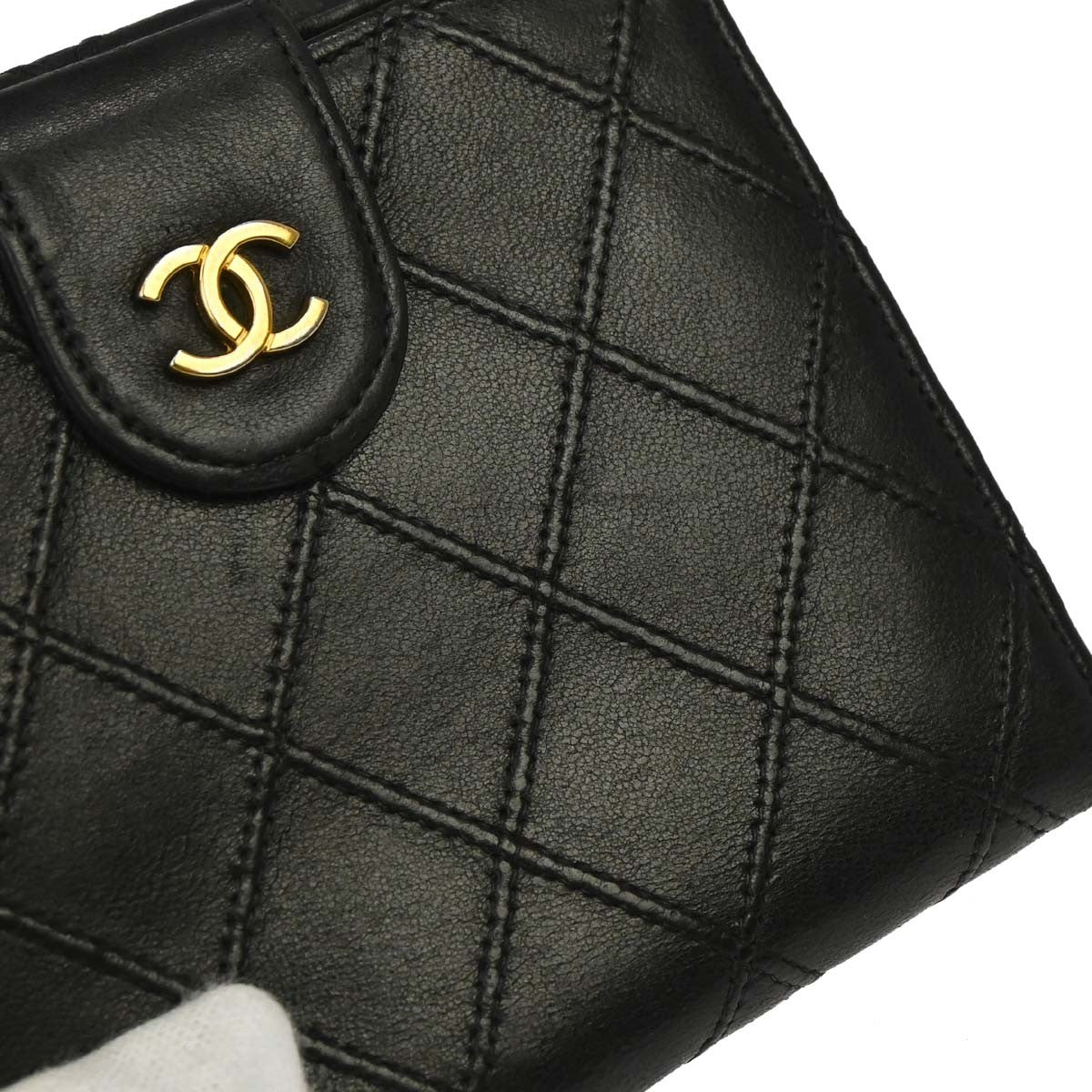 Chanel Envelope Gusset Chevron Lambskin, Black, Leather, Wallet