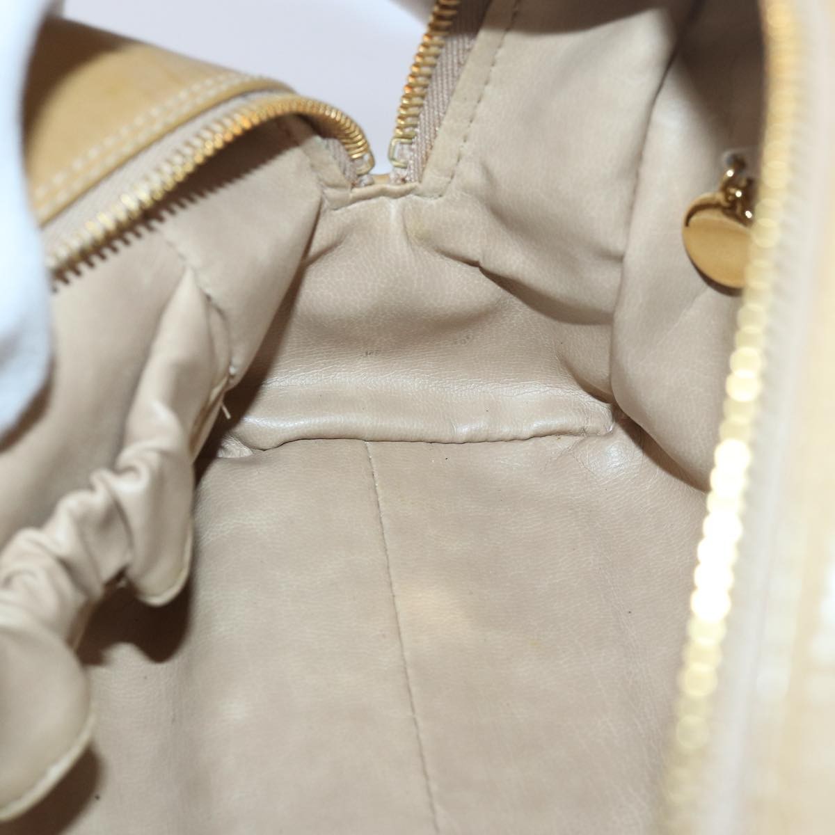Chanel Square Stitch Toiletry Lambskin, Beige, Leather, Clutch