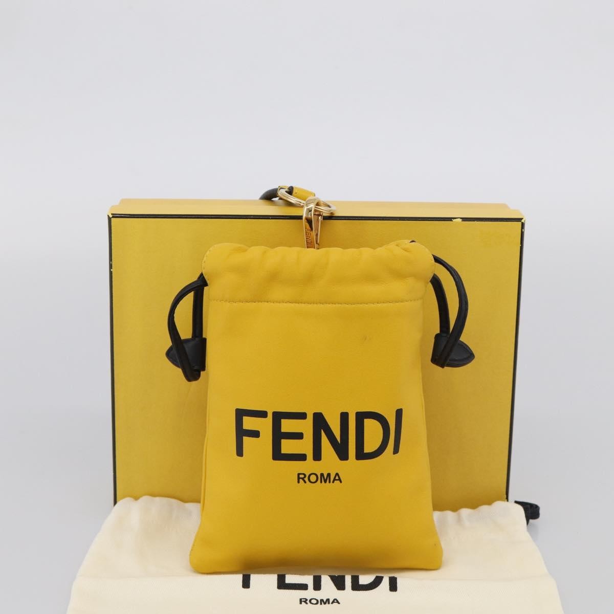 Fendi Logo Drawstring Leather, Yellow, Leather, Handbag
