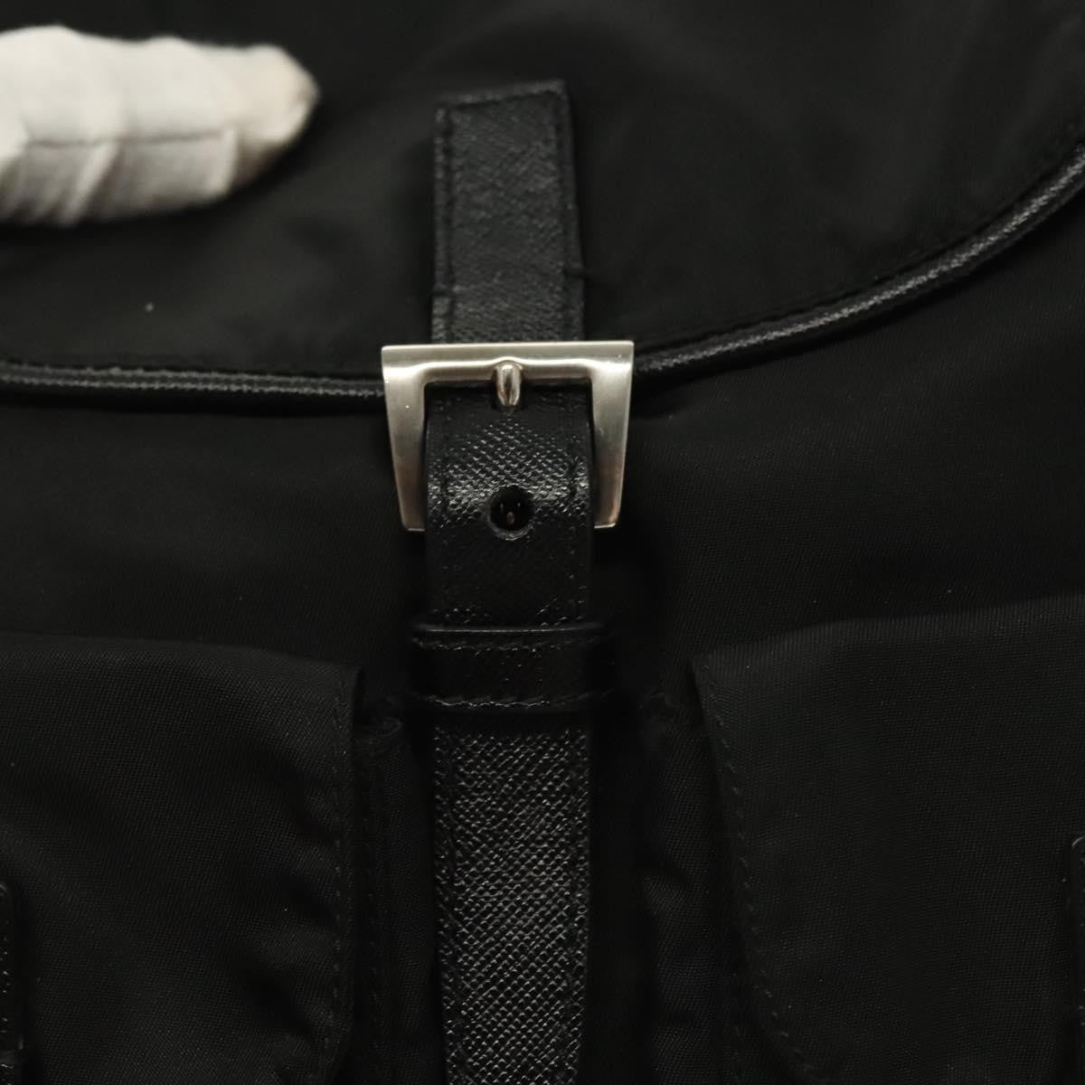 Prada Double Pocket Drawstring Tessuto, Black, Nylon, Shoulder Bag