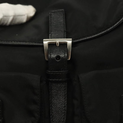 Prada Double Pocket Drawstring Tessuto, Black, Nylon, Shoulder Bag