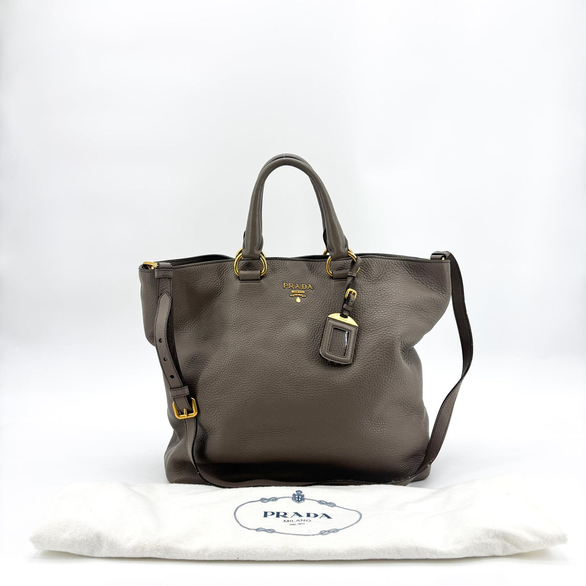 Prada Lux Pleated Convertible Satchel Cervo Leather, Gray, Leather, Handbag