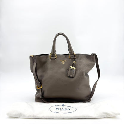 Prada Lux Pleated Convertible Satchel Cervo Leather, Gray, Leather, Handbag
