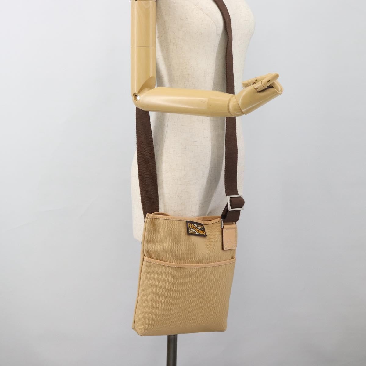 Salvatore Ferragamo Shoulder Bag Canvas, Beige, Canvas, Shoulder Bag