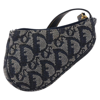Christian Dior Vintage Saddle Zip Coin Purse Diorissimo Canvas, Navy, Canvas, Clutch