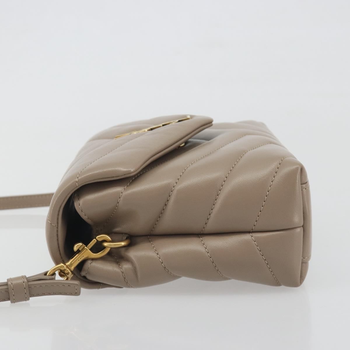 Saint Laurent Loulou Puffer Quilted Leather, Beige, Leather, Shoulder Bag