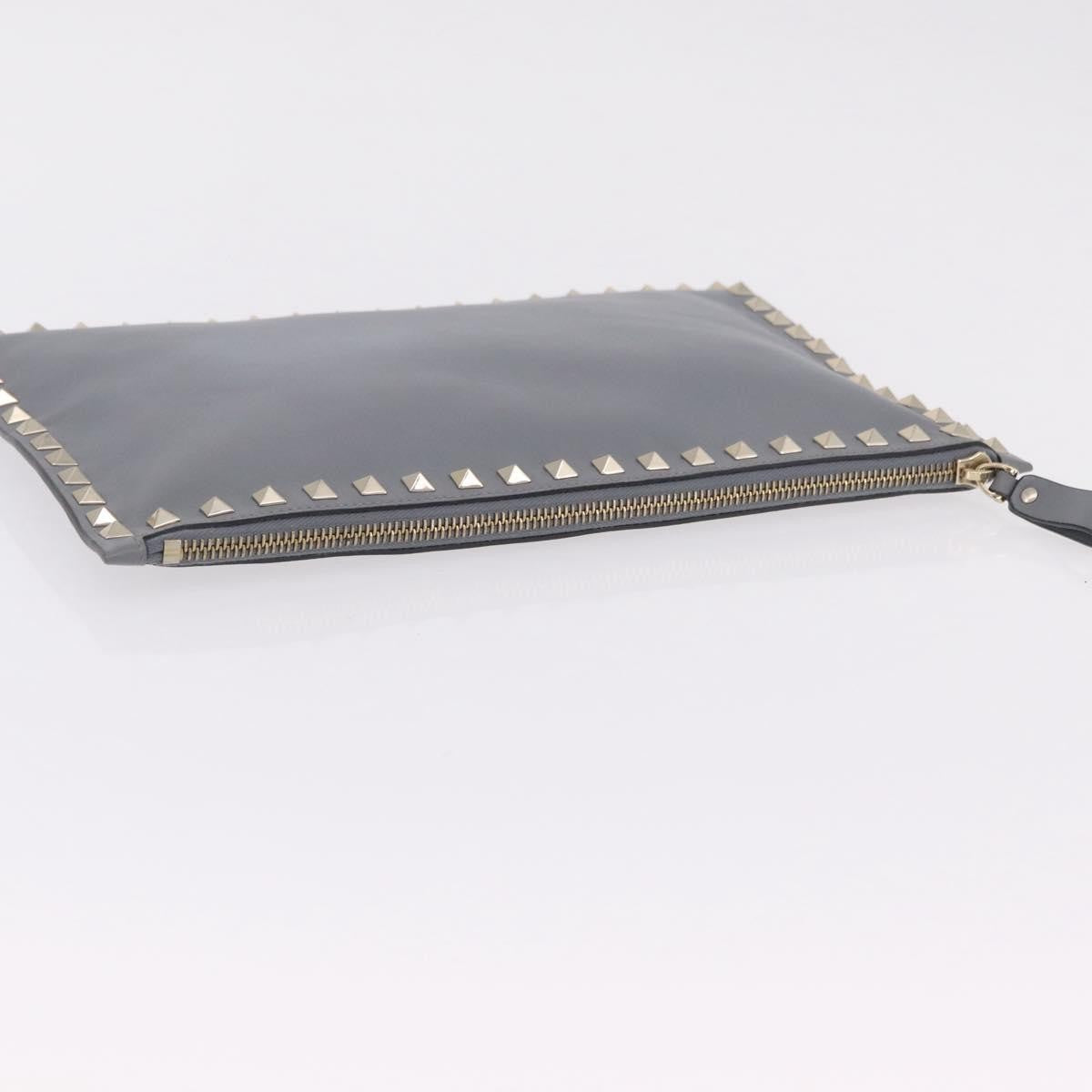Valentino Garavani Rockstud Pouch Leather, Gray, Leather, Clutch