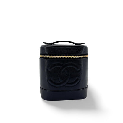 Chanel Vintage Timeless Cosmetic Case Caviar, Black, Leather, Clutch
