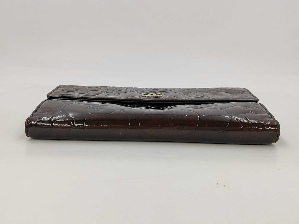 Chanel Camellia Flap Organizer Camellia Lambskin, Brown, Leather, Wallet