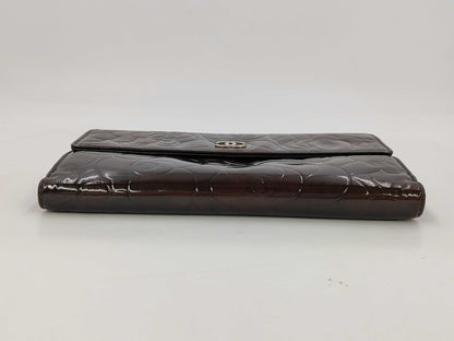Chanel Camellia Flap Organizer Camellia Lambskin, Brown, Leather, Wallet