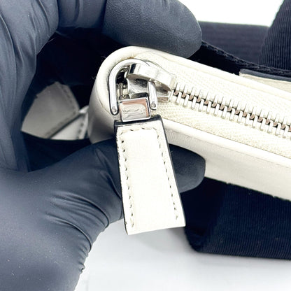 Prada Triangle Logo Zip Leather, White, Leather, Crossbody Bag