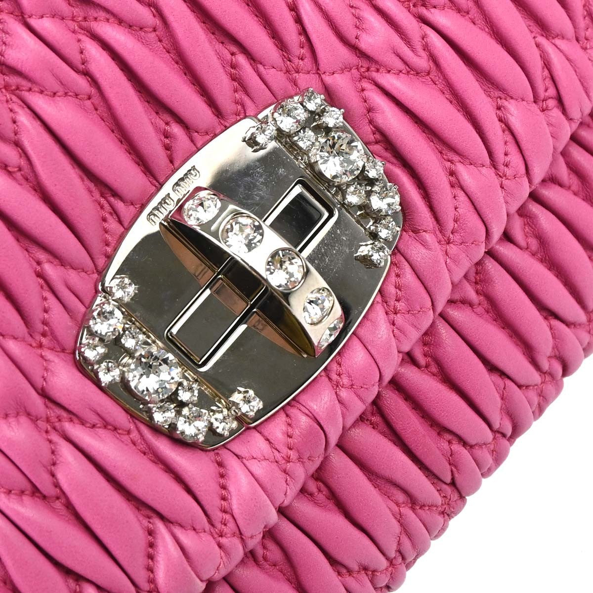 Miu Miu Crystal Clutch Matelasse Leather, Pink, Leather, Handbag