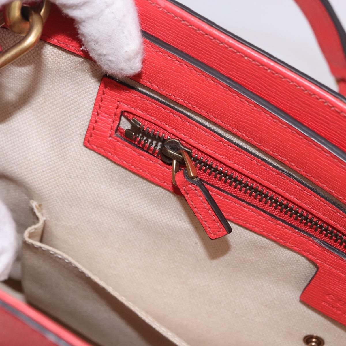 Gucci Bright Bit Convertible Leather, Red, Leather, Tote Bag