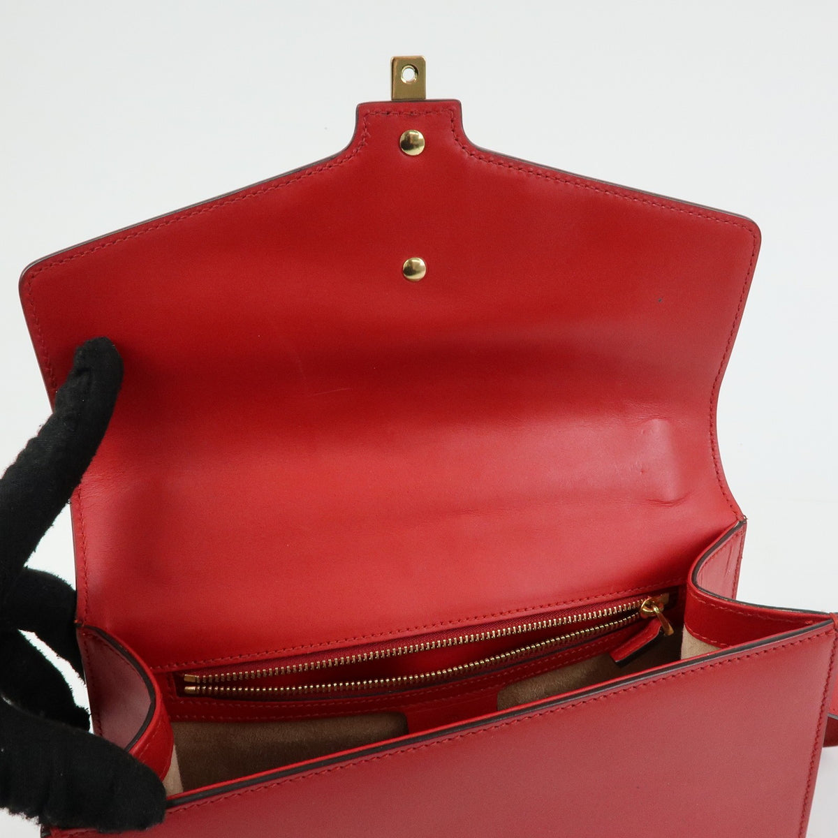 Gucci Sylvie Leather, Red, Leather, Shoulder Bag