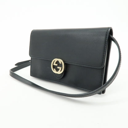 Gucci Interlocking Wallet on Chain Leather, Black, Leather, Crossbody Bag
