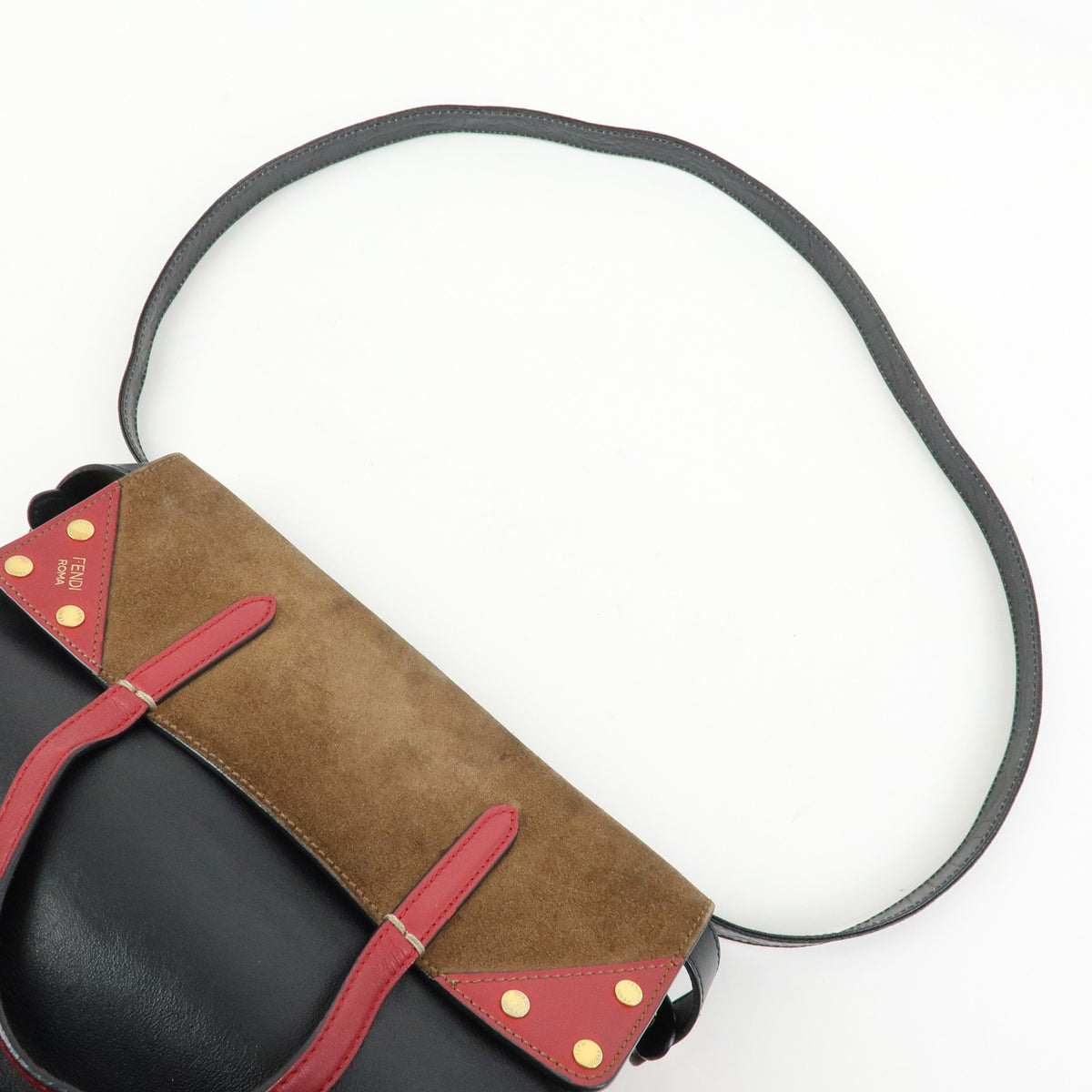 Fendi Flip Leather and Suede, Black, Leather, Tote Bag
