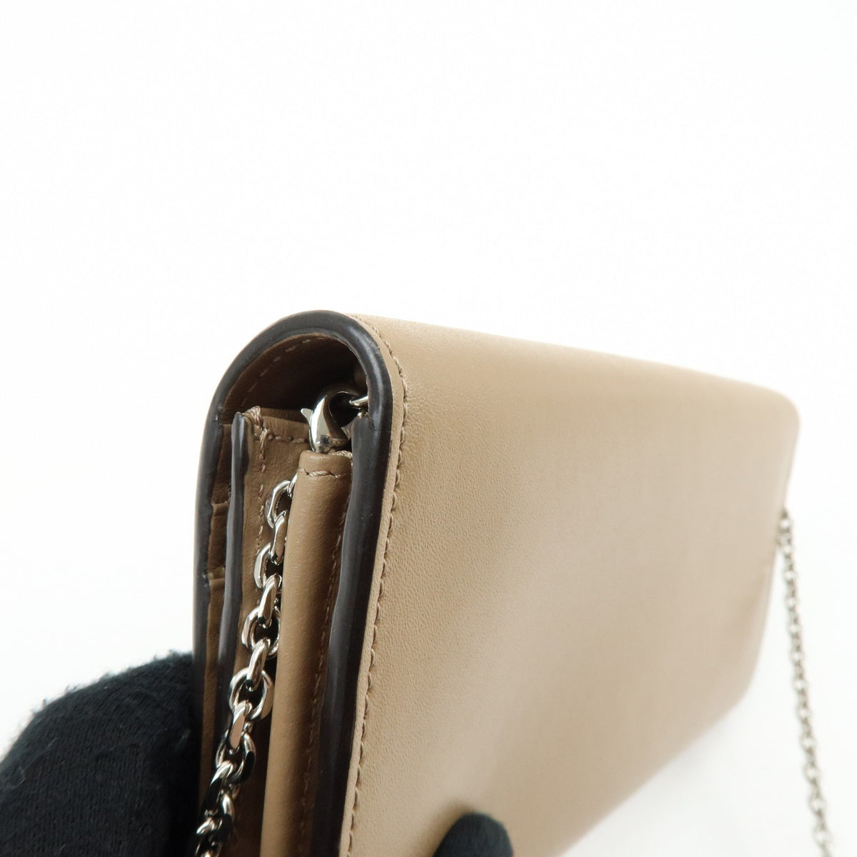Fendi Continental Wallet on Chain Studded Leather, Beige, Leather, Crossbody Bag