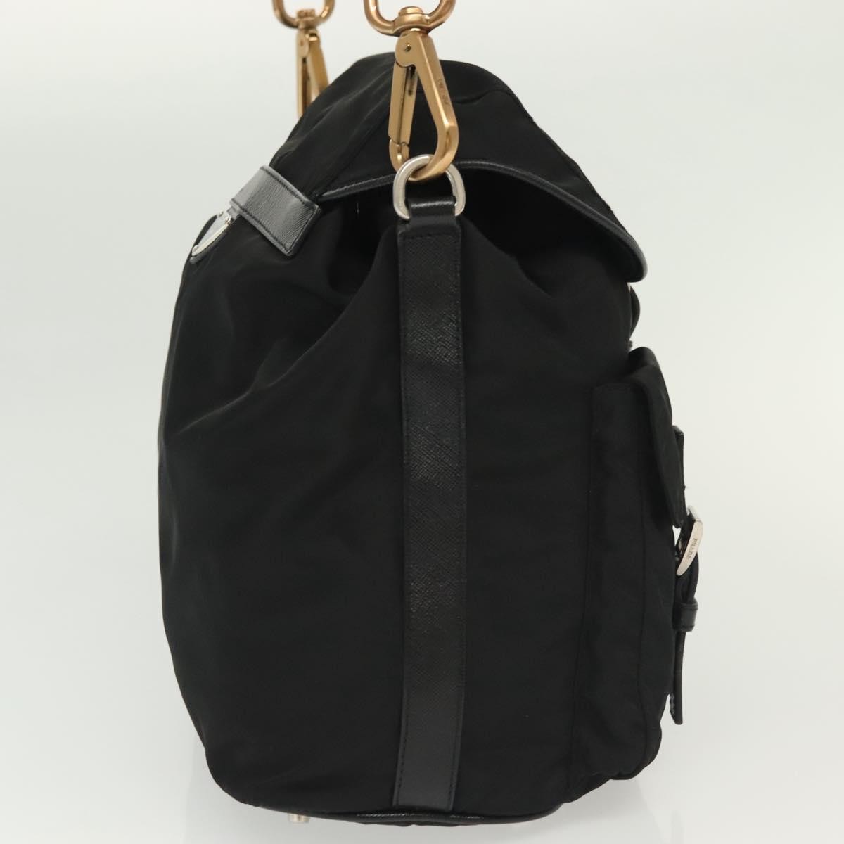 Prada Double Pocket Drawstring Tessuto, Black, Nylon, Shoulder Bag
