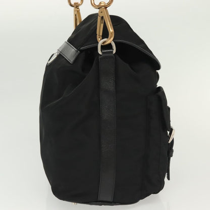 Prada Double Pocket Drawstring Tessuto, Black, Nylon, Shoulder Bag