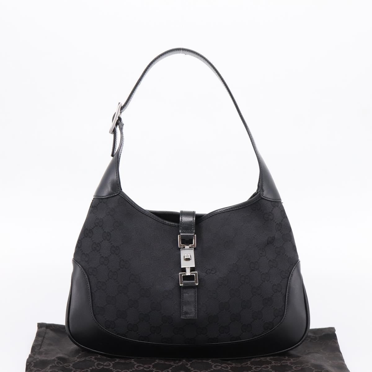 Gucci Jackie O Hobo GG Canvas with Leather, Black, Canvas, Shoulder Bag