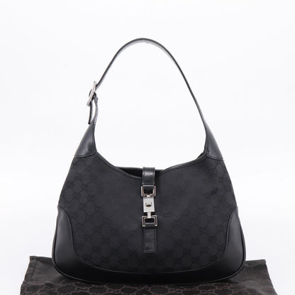 Gucci Jackie O Hobo GG Canvas with Leather, Black, Canvas, Shoulder Bag
