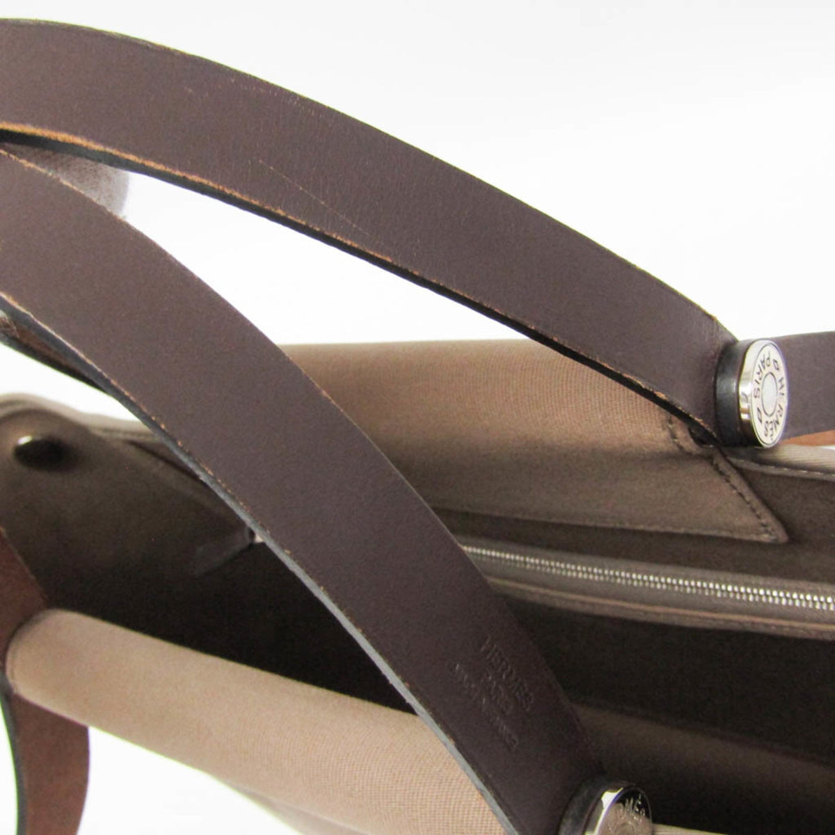 Hermes Cabag Toile and Leather, Brown, Canvas, Handbag