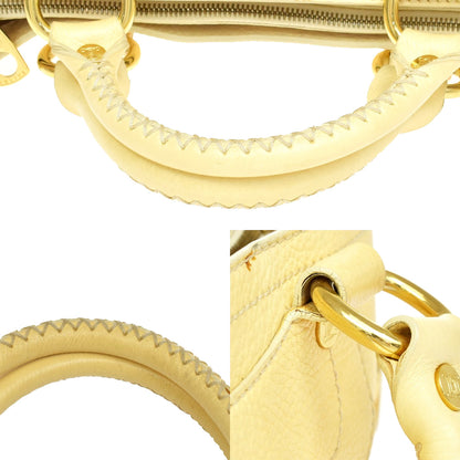 Celine Boogie Satchel Leather, Yellow, Leather, Handbag
