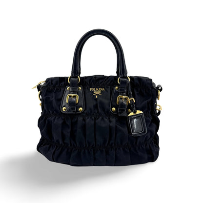 Prada Gaufre Convertible Leather and Tessuto, Black, Nylon, Tote Bag