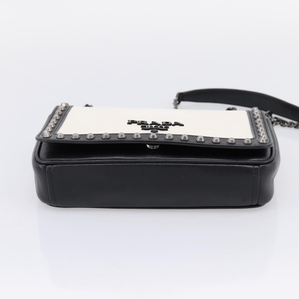 Prada Chain Flap Studded Glace Calf, White, Leather, Shoulder Bag