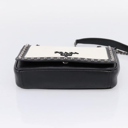Prada Chain Flap Studded Glace Calf, White, Leather, Shoulder Bag