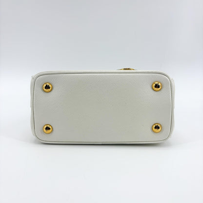 Prada Galleria Double Zip Saffiano Leather, White, Leather, Tote Bag