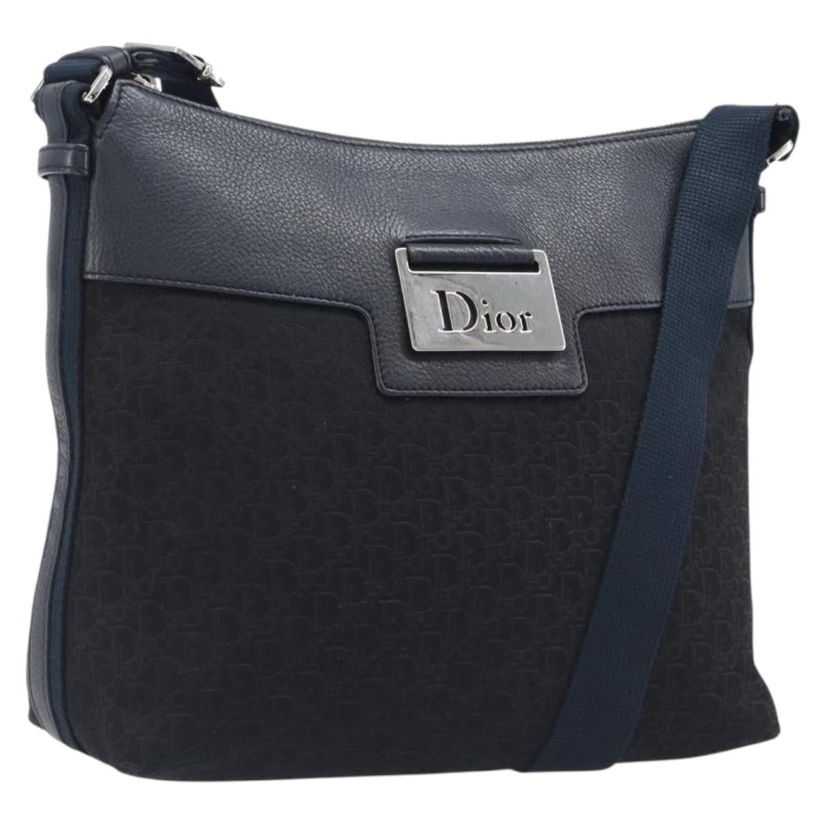 Christian Dior Vintage Street Chic Messenger Diorissimo Canvas and Leather, Black, Canvas, Handbag