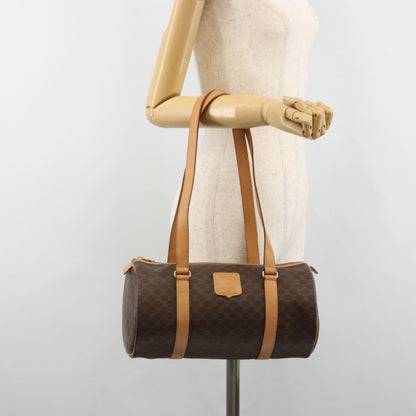 Celine Vintage Barrel Macadam Canvas & Leather, Brown, PVC, Handbag