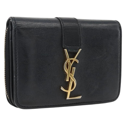 Saint Laurent Classic Monogram YSL Line Zip Around Leather, Black, Leather, Wallet
